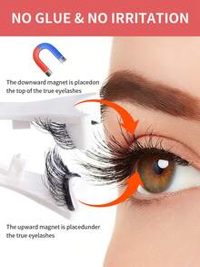 3 Pairs Magnetic False Eyelashes Kit With Mirror & Applicator Reusable Glue-Free Eyelashes Natural Manga Eyelashes Cat Eye Fluffy Faux Mink Eye Lashes With Tweezers Makeup Tool For Beauty, Travel, Daily Work,Halloween,Cosplay - 黑色 - 查看 6
