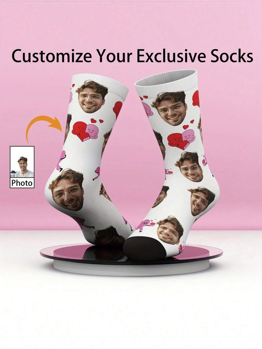 2 szt. spersonalizowanych skarpetek do połowy łydki z nadrukiem twarzy, spersonalizowane skarpetki z nadrukiem dla mężczyzn/kobiet ze spersonalizowanym zdjęciem, zabawne spersonalizowane skarpetki dla zakochanych/prezent urodzinowy, skarpetki dla par