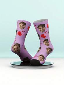 2 szt. spersonalizowanych skarpetek do połowy łydki z nadrukiem twarzy, spersonalizowane skarpetki z nadrukiem dla mężczyzn/kobiet ze spersonalizowanym zdjęciem, zabawne spersonalizowane skarpetki dla zakochanych/prezent urodzinowy, skarpetki dla par