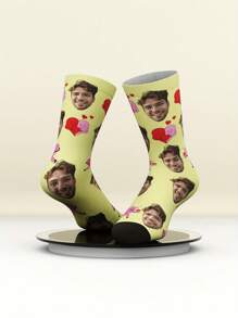 2 szt. spersonalizowanych skarpetek do połowy łydki z nadrukiem twarzy, spersonalizowane skarpetki z nadrukiem dla mężczyzn/kobiet ze spersonalizowanym zdjęciem, zabawne spersonalizowane skarpetki dla zakochanych/prezent urodzinowy, skarpetki dla par