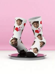 2 szt. spersonalizowanych skarpetek do połowy łydki z nadrukiem twarzy, spersonalizowane skarpetki z nadrukiem dla mężczyzn/kobiet ze spersonalizowanym zdjęciem, zabawne spersonalizowane skarpetki dla zakochanych/prezent urodzinowy, skarpetki dla par