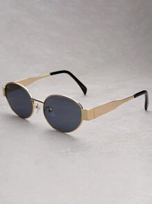 1 pieza Gafas de sol de moda con marco ovalado y estilo retro pequeño y redondo, accesorio decorativo para viajes - Dorado - Ver 6
