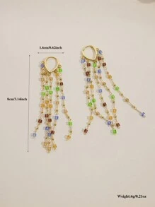 CHOSHILAR 1 Cặp bông tai tua rua hạt đá tự nhiên nhiều màu không đối xứng dành cho nữ, phong cách Bohemian cổ điển, thời trang và đa năng, thích hợp cho hàng ngày, tiệc tùng, ngày lễ, quà tặng cho mẹ, con gái, bạn bè, đám cưới - nhiều màu - Xem 4