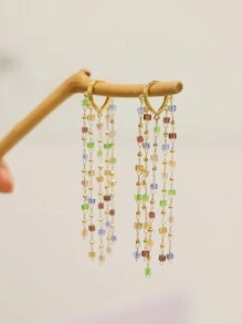 CHOSHILAR 1 Cặp bông tai tua rua hạt đá tự nhiên nhiều màu không đối xứng dành cho nữ, phong cách Bohemian cổ điển, thời trang và đa năng, thích hợp cho hàng ngày, tiệc tùng, ngày lễ, quà tặng cho mẹ, con gái, bạn bè, đám cưới - nhiều màu - Xem 3