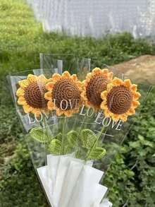 1 件，钩针叶向日葵装饰，手工钩针编织花叶，非常适合情人节冬季圣诞节家居装饰，人造仿真植物花枝，创意设计生日婚礼派对办公室装饰家居客厅餐厅卧室情人节新年装饰室内，假植物，房间，书桌，圣诞节装饰用品节日礼物 - 編織葉子 - 查看 6