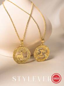 Colier cu pandantiv STYLEVER, placat cu aur de 14K, 1 buc. 12 constelații, Colier cu lanț clavicular în formă rotundă, în stil pentru femei și bărbați, constelație simplă, cadou de înaltă calitate