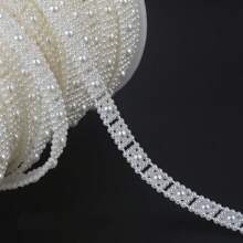 1pc 90cm/35.4in Chiều dài ABS ngọc trai giả với đá quý tròn viền may trang trí váy cô dâu tiệc cưới trang trí quần áo tự làm đồ trang trí Giáng sinh - trắng - Xem 1