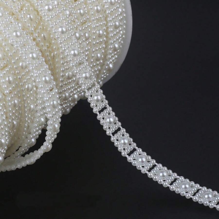 1pc 90cm/35.4in Chiều dài ABS ngọc trai giả với đá quý tròn viền may trang trí váy cô dâu tiệc cưới trang trí quần áo tự làm đồ trang trí Giáng sinh - trắng - Xem 1