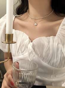 1 件独特的女士双层珍珠吊坠项链，简约设计