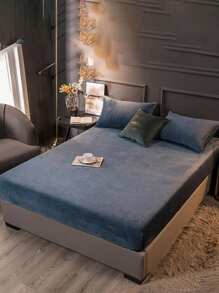 3 件套海军蓝色纯水晶天鹅绒柔软舒适床单套装，适用于卧室和客房 - 藏蓝色 - 查看 9