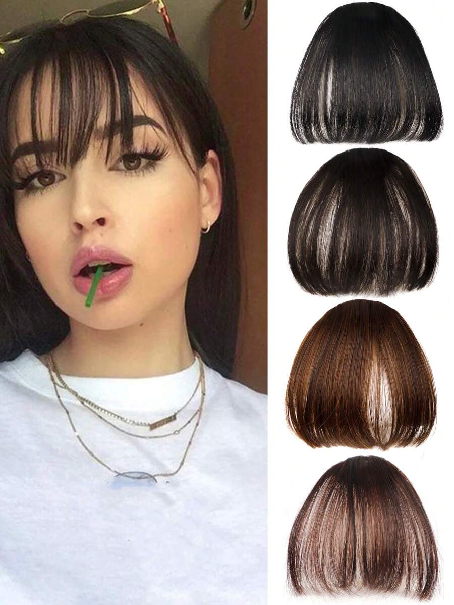 Frange synthétique Clip dans les frange Frange effilée Frange pour femmes Clip sur la frange plate et nette Extension de cheveux pour le port quotidien