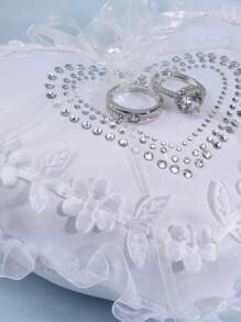 1 件戒指枕仿珍珠刺绣花叶结婚戒指枕缎面双心形装饰结婚戒指枕戒指托适用于海滩婚礼婚礼求婚蕾丝仿珍珠结婚戒指枕托垫情人节 - 彩色 - 查看 11