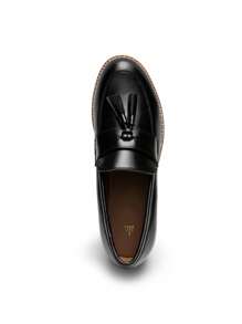 Women Loafers Slip On Platform Chunky Heel Dress Work Business Casual School Preppy Loafers Autumn Shoes - 黑色/PU - 查看 9