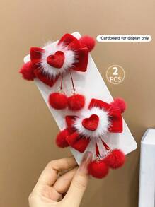 2 buc elastice de păr cu fundă de pluș pentru fete, roșii și albe, potrivite ca și cadou de Crăciun și Anul Nou pentru fete - Roșu și alb - Vizualizare 7