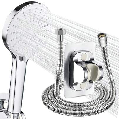 Vòi sen cầm tay áp lực cao 3 chức năng với dây dẫn bằng thép không gỉ dài 1,5m/59in và giá đỡ gắn tường, mạ crom, phụ kiện phòng tắm, dụng cụ phòng tắm