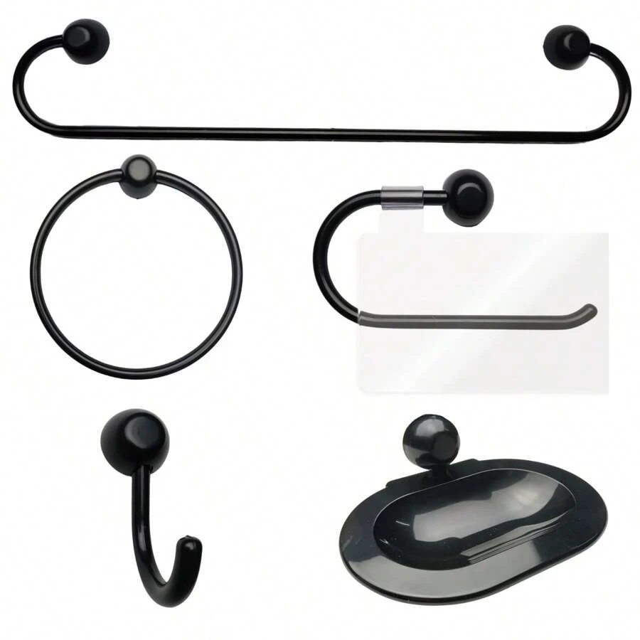 5 Piece Round Bathroom Set Black | Japi - 黑色 - 查看 1