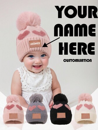 Personalised Baby Hat, Single Pom Pom Hat, Baby Hat Custom Name Newborn Beanie For Toddler Hat Baby Girl Kinds Hatback To School Winter Gift Ideas Boy Girl Valentine's Day