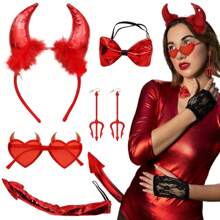 Bộ 4 món/Bộ phụ kiện hóa trang Halloween Thiên thần đen/Áo đỏ, Cánh thiên thần, Thiên thần sa ngã, Quầng sáng, Đũa phép, Găng tay dài bằng vải satin, Sừng quỷ, Băng đô, Đinh ba, Nhị nguyên huyền bí cho Halloween, Phụ kiện hóa trang cho tiệc hóa trang người lớn, Dạ hội - Nhiều màu - Xem 16