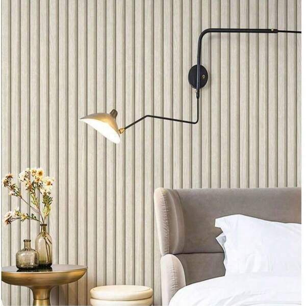 Light Gray Eood Slats Are Peeled And Pasted Wallpaper, Suitable For Bedroom Wood Grain Contact Paper, Waterproof Self-Adhesive Wood Board Wall Paper, Wood Slats Detachable Wallpaper, Suitable For Bathroom Cabinets