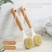 Plastic Long Handle Pot Brush - Upgraded Version, Does Not Damage Pots, Extended Hand Brush - White - View 5