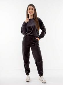 Women's Plus Velvet Set With Pockets HF-CON-050 - màu đen - Xem 2