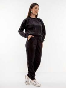 Women's Plus Velvet Set With Pockets HF-CON-050 - màu đen - Xem 5