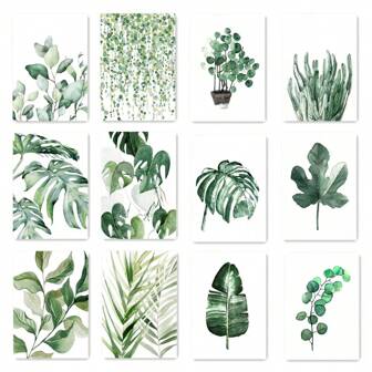 3pcs Canvas Painting Spring Green Watercolor Plant Leaves Palm Nordic Posters And Prints Home Wall Art Tropical Plants Green Leaves Pictures Living Room Decor No Frame