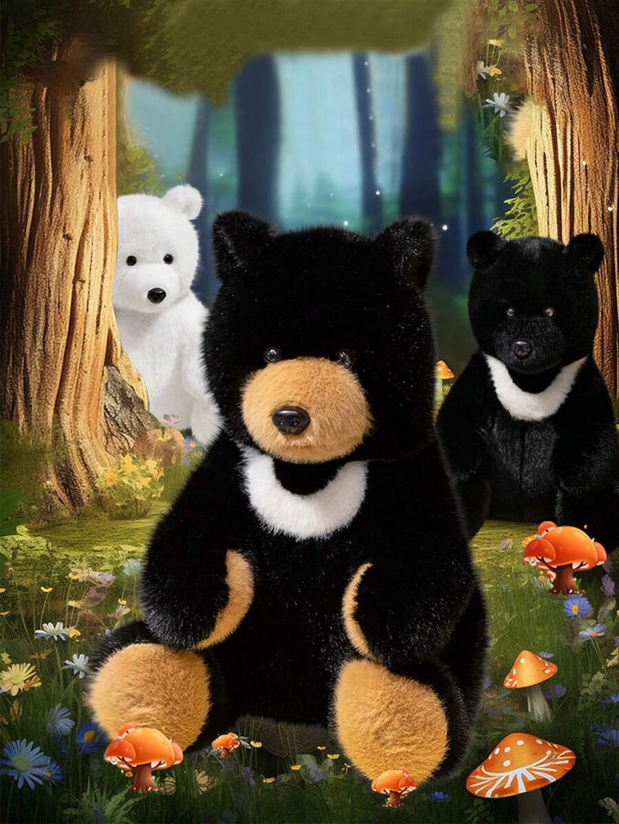 3Styles 毛绒熊玩具黑熊毛绒娃娃北极熊填充动物棕熊毛绒丛林动物玩具儿童生日礼物圣诞装饰家居