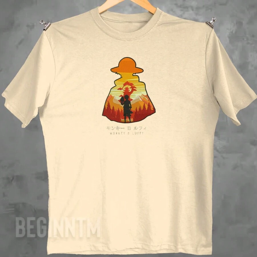 Embroidered Anime T-Shirt Unisex 100% Cotton Geek Blouse - 米色 - 查看 1