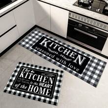 1 pieza Alfombra de cocina suave y cómoda con impresión negra, alfombra de entrada impermeable y resistente al aceite, alfombra de piso fácil de limpiar para decoración de dormitorio, sala de estar, baño, lavandería