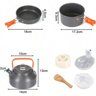 10PCS Portable Camping Cooking Cookware Set Anodised Aluminium Pots Pans Kettle