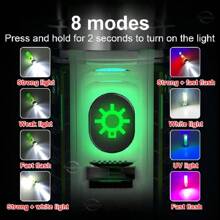 迷你 LED 钥匙扣磁性应急手电筒户外白色激光 8 种工作模式日常家用便携式手电筒，电池寿命长达 6 小时，带红蓝警告灯战术泛光灯手电筒 - 銀色 - 查看 4