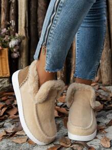 Women's Comfortable Fluffy Slip-On Flat Ankle Boots For Winter,Fur Boots - Khaki - View 4