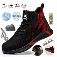 Botas De Seguridad Industrial Para Trabajo Ligero Elegante, Zapatos de seguridad para hombre y mujer, botas de senderismo, zapatillas de trabajo, puntera de acero, zapatos de trabajo ligeros - Rojo - Ver 1