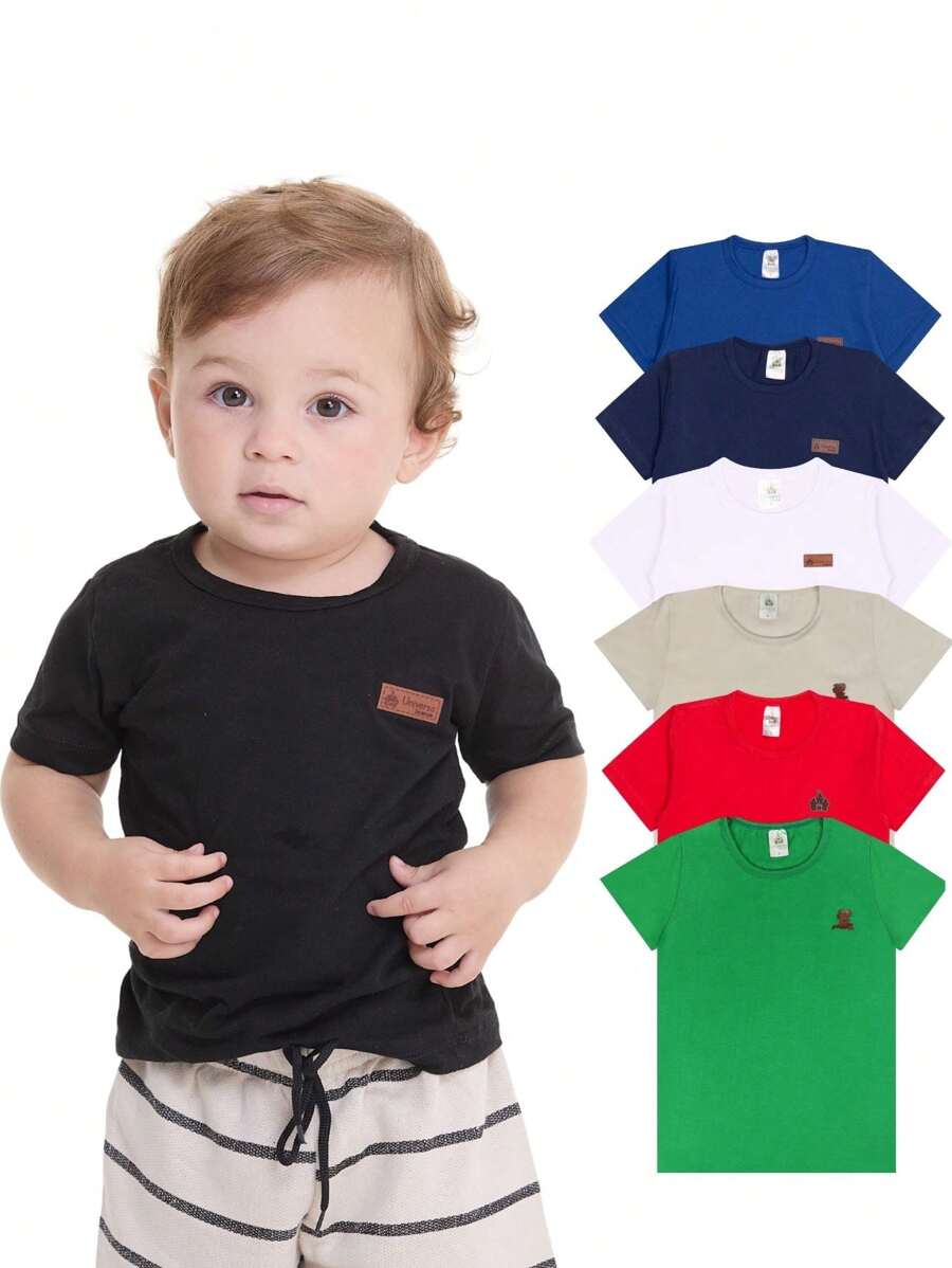 Kit Of 3 Short Sleeve T-Shirts For Baby Boys, Basic, Plain, Sizes 2 To 12 - Nhiều màu - Xem 1