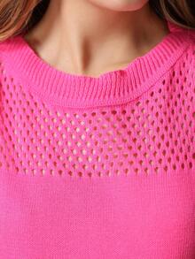 Women's Cropped Sleeveless Knitted Blouse With Ruffles And Round Neck - 粉色 - 查看 6