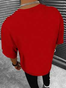 PARIS FAIXA Men's T-Shirt Round Neck Short Sleeve For Summer - 紅色 - 查看 2