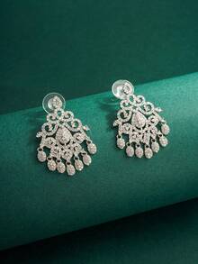 2pcs White Zirconia Waterdrop Shaped Jewelry Set: Necklace And Earrings, Bridal Wedding Dress Accessories, Middle Eastern Dubai Style, Valentine's Day Gift