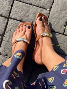 T8 Women's Flat Shoes Slug Instep Almond Flat Shoes Women's Summer Sandal - 駝色 - 查看 5