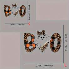 Miếng dán Halloween Ghost "SHH" có họa tiết da báo, miếng dán phim vinyl truyền nhiệt cho áo phông, áo hoodie, túi đựng đồ trang điểm và túi vải - Hình in theo chủ đề ngày lễ - Nhiều màu - Xem 2