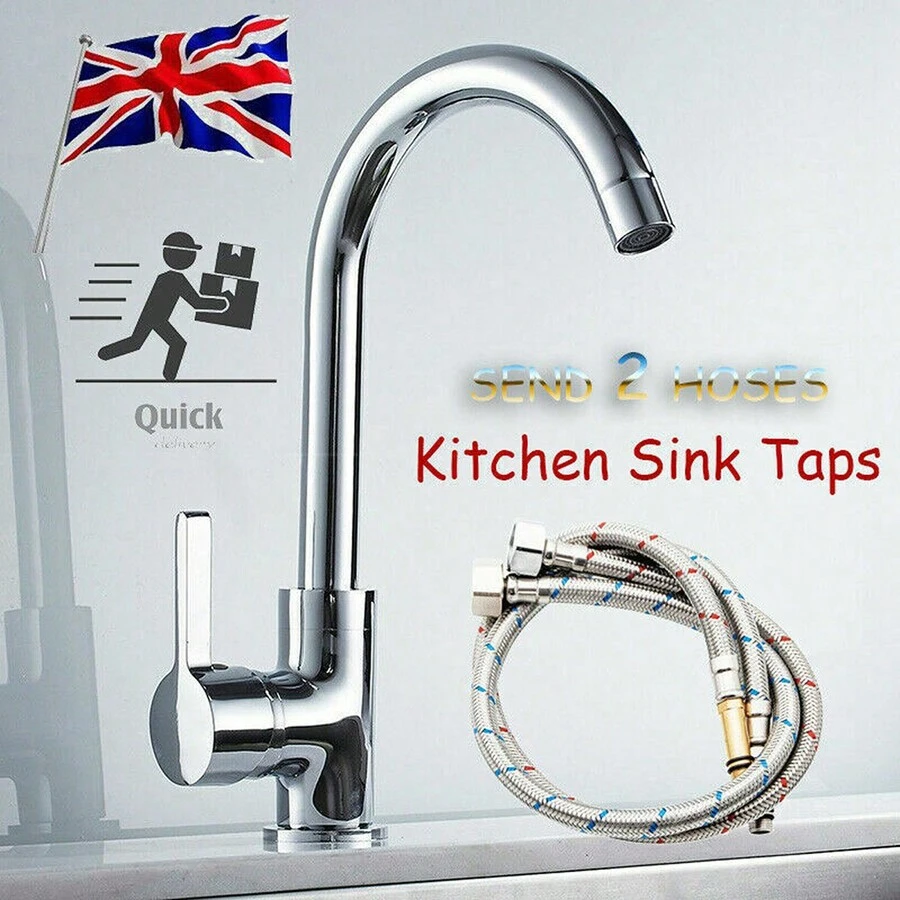 Kitchen Sink Mixer Taps Swivel Spout Single Lever Tap Mono Modern Chrome Faucet - Silver - View 1