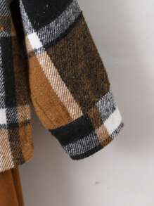 Young Boy Plaid Print Hooded Shirt & Ripped Pants Without Tee - Brown - View 6