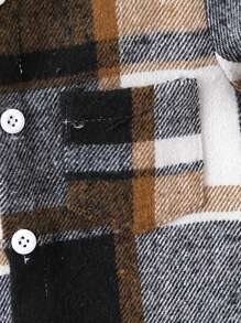 Young Boy Plaid Print Hooded Shirt & Ripped Pants Without Tee - Brown - View 4