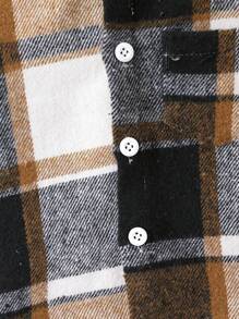 Young Boy Plaid Print Hooded Shirt & Ripped Pants Without Tee - Brown - View 5