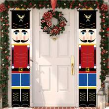 1pair Holiday Christmas Nutcracker Banner, Nutcracker Porch Hanging Sign Decor For Outdoor Decoration And Indoor Party, Welcome Sign For Front Door, Outdoor And Indoor Party, Yard, Garden, Wall, Office, Lawn, Home Entrance Lovely Banner Set - Multicolor - View 6