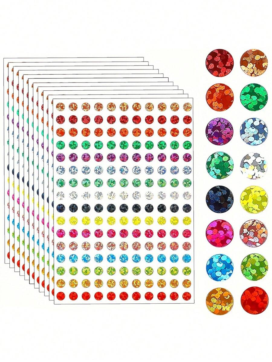1760 Stücke/10 Blatt bunte, laserbeschichtete, glitzernde runde Punktaufkleber, 16 verschiedene Farben, ideal für Büro, Schule, Klassenzimmer, Geschenkeverpackung