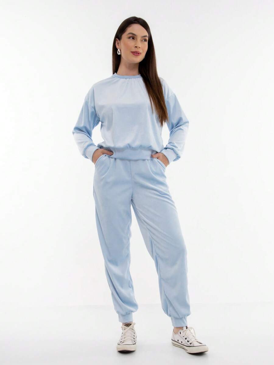 Women's Plus Velvet Set With Pockets HF-CON-050 - Celeste - Ver 1