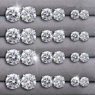 12pairs Fashionable 6-claw Cubic Zirconia Stud Earrings Unisex Jewelry