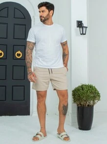 Men's Plain Comfortable Bermuda Shorts - 米色 - 查看 4