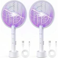 2 Pack 3000V Electric Fly Swatter Racket With 1200mAh Rechargeable Battery, 2 Modes & UV Mosquito Traps For Indoor & Outdoor Use,Bug Zapper Indoor - 白色 - 查看 10